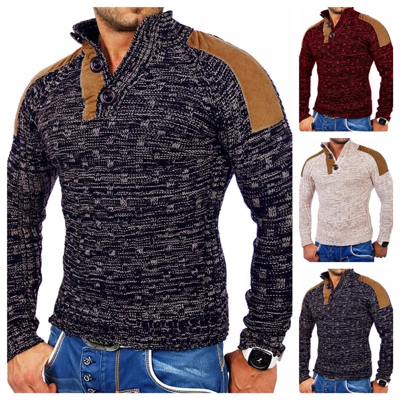 Ashoreshop Mens Oversized Sweater knitted Pullover with Buttons