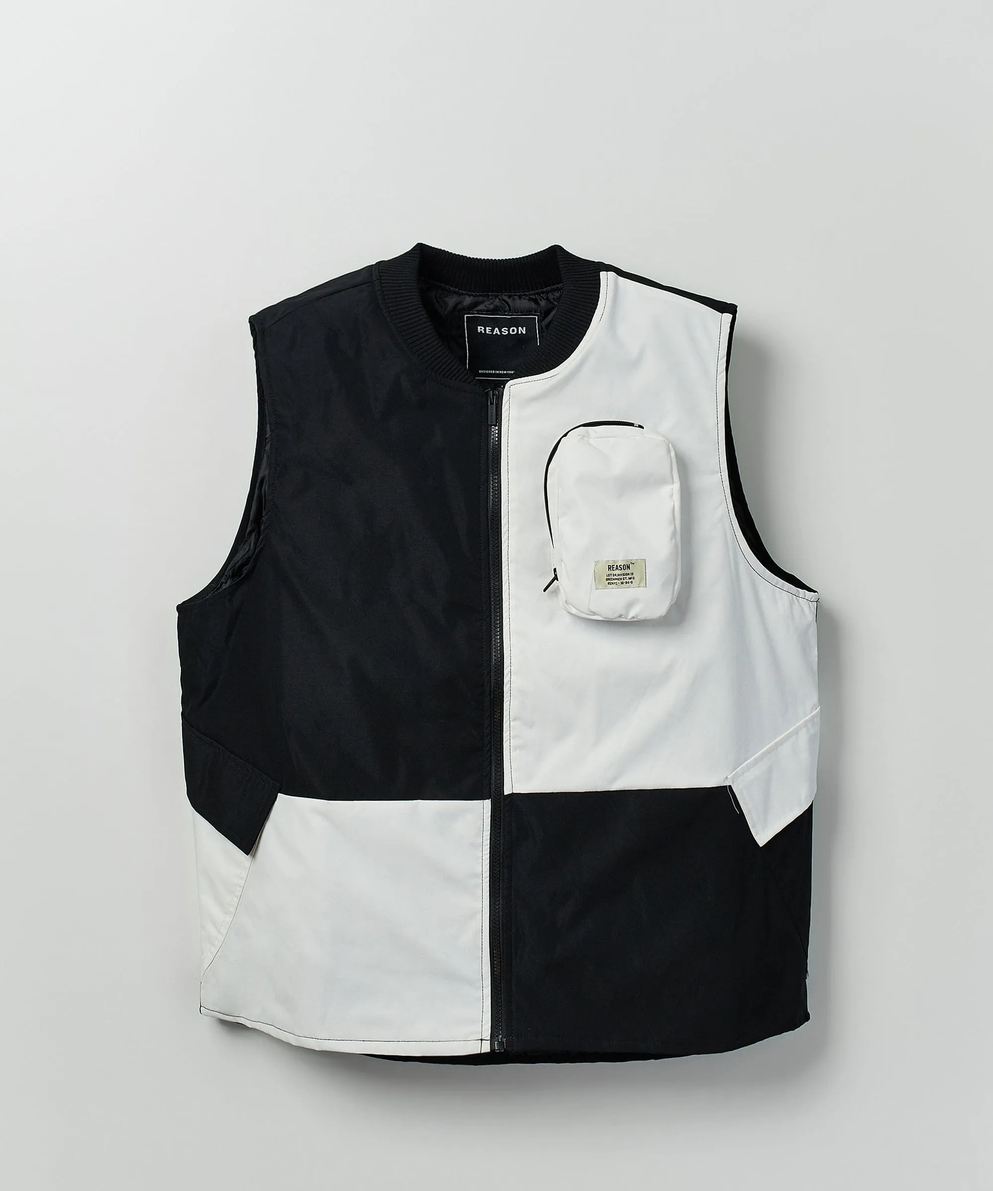 Bader Cotton Twill Color Block Utility Vest - Black&White