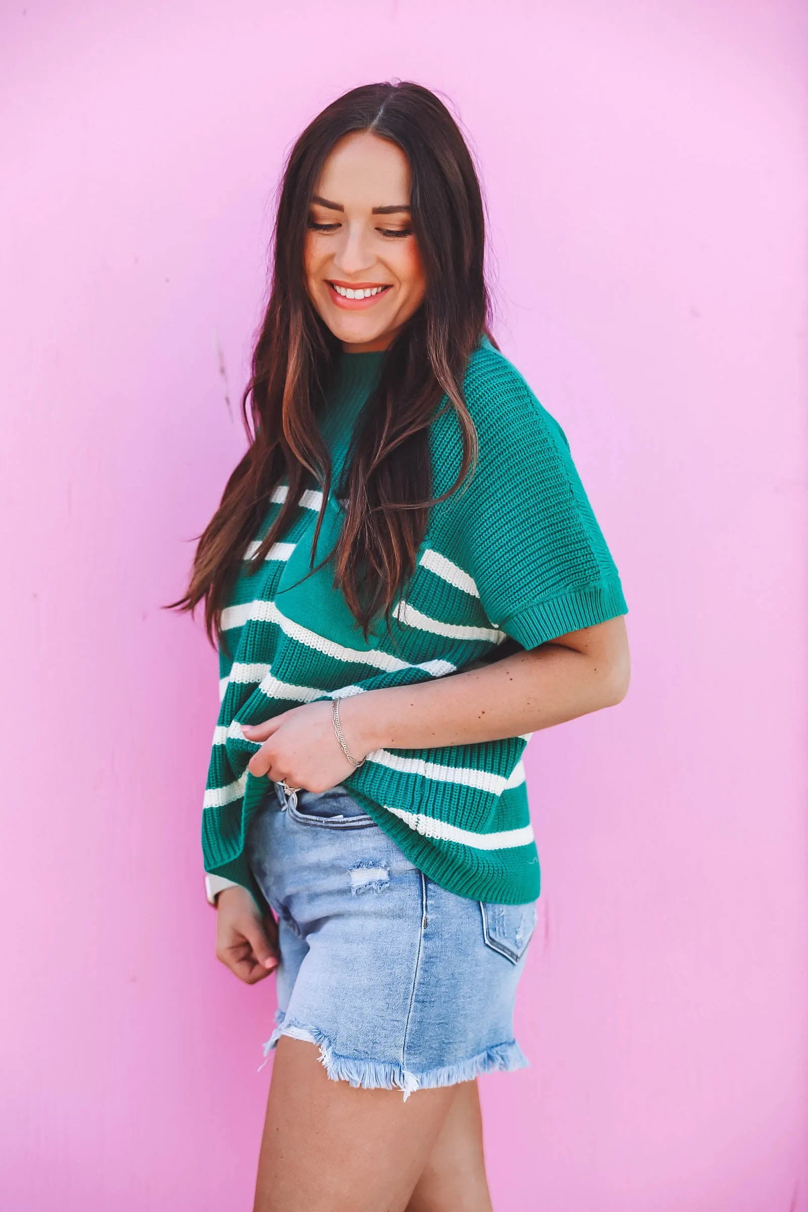 Bailey Striped Knit Top-Green