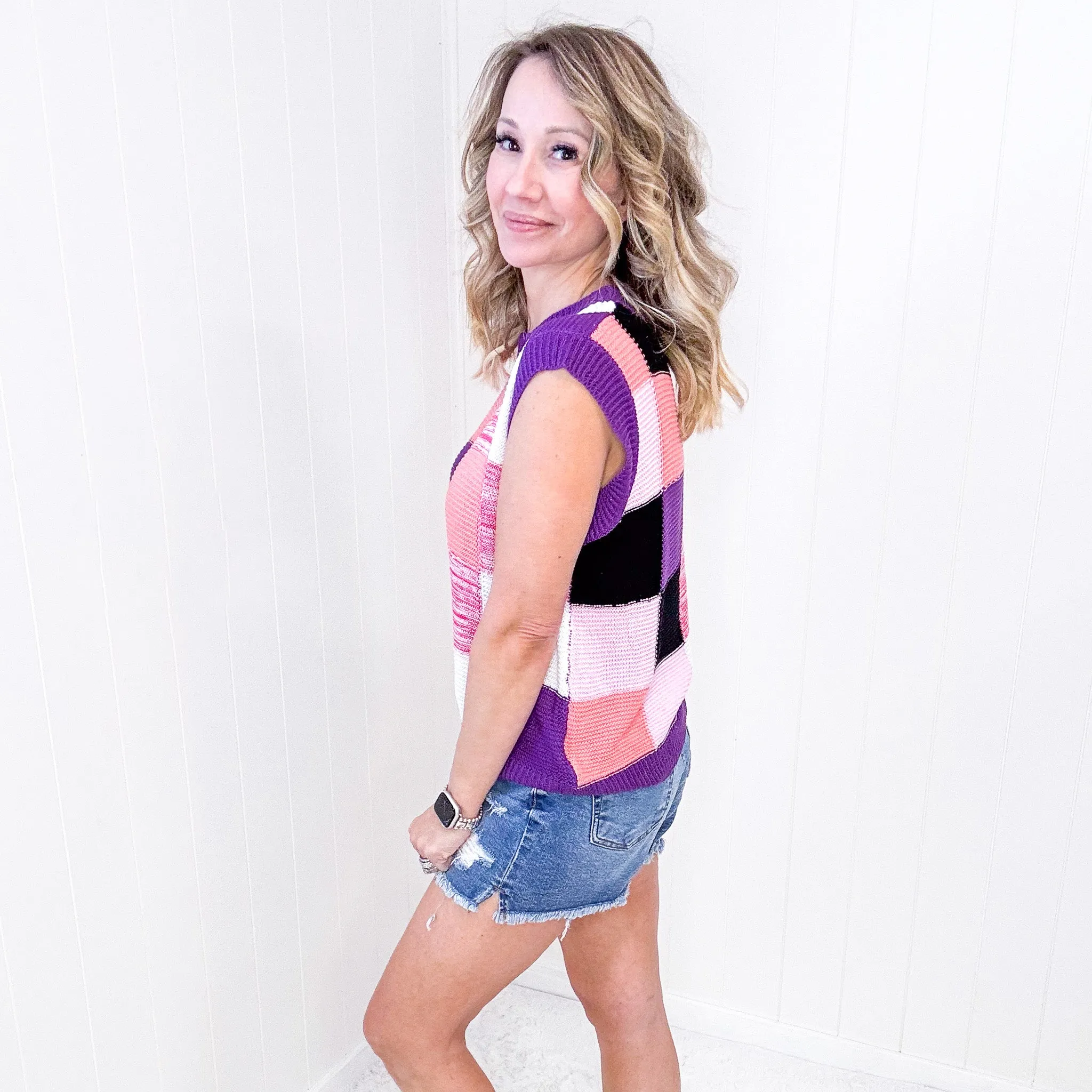 BiBi Color Block Round Neck Sweater Vest