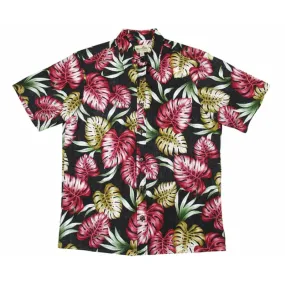 Black Monstera Leaf Hawaiian Shirt | Black and Red