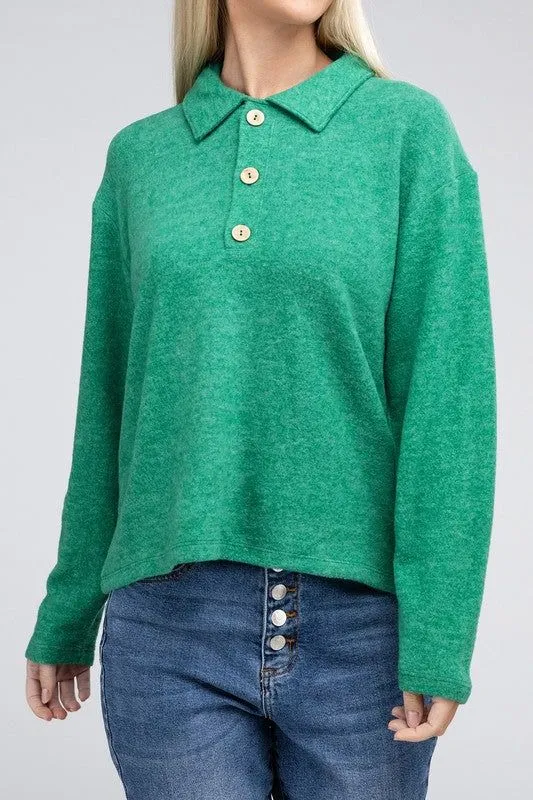 Brushed Melange Hacci Collared Sweater