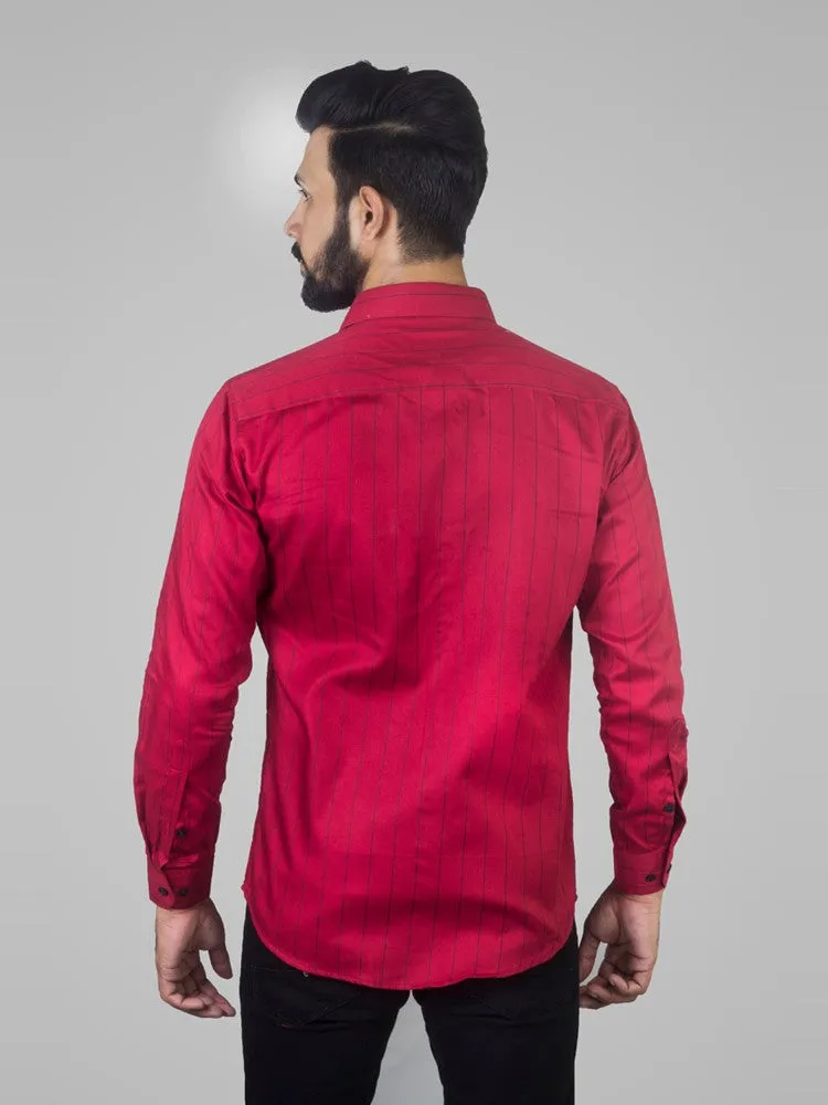 Casual Shirts for Men - Men Pinstripe Button Down Collar Shirt Red