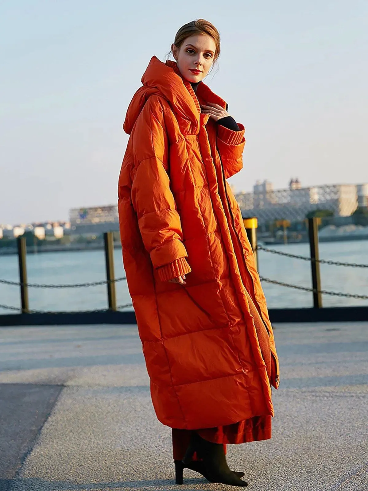 Cherry Oversize Orange Hooded Down Puffer Parka