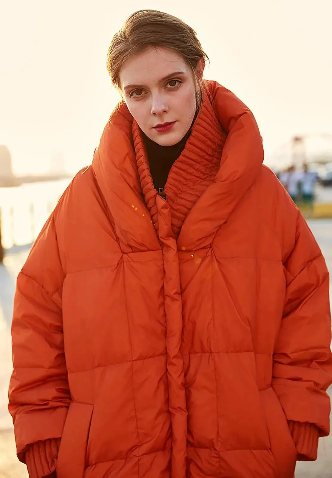 Cherry Oversize Orange Hooded Down Puffer Parka