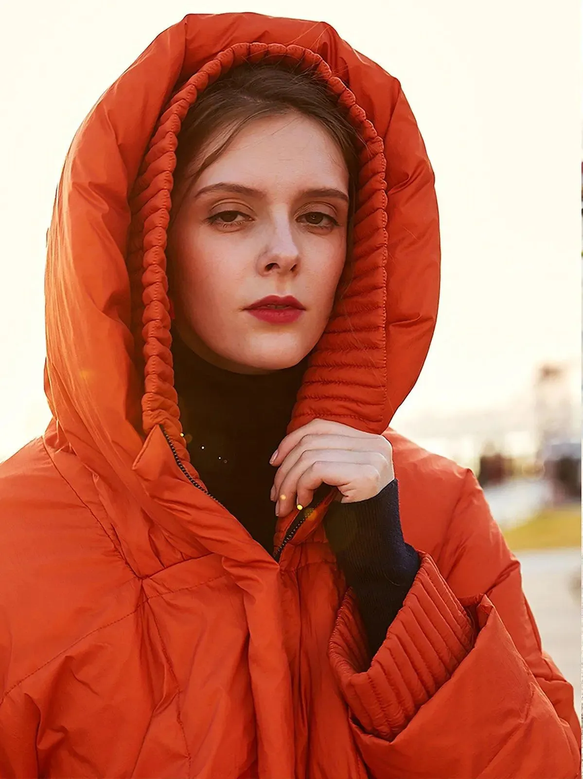 Cherry Oversize Orange Hooded Down Puffer Parka