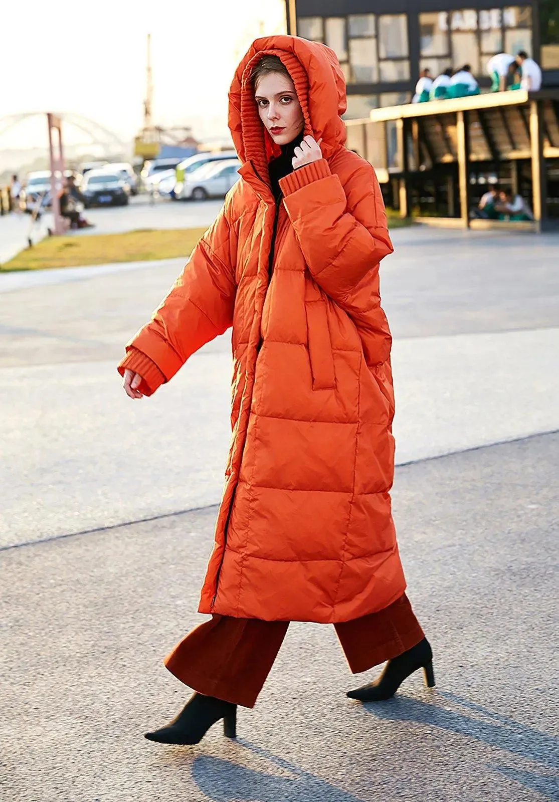 Cherry Oversize Orange Hooded Down Puffer Parka