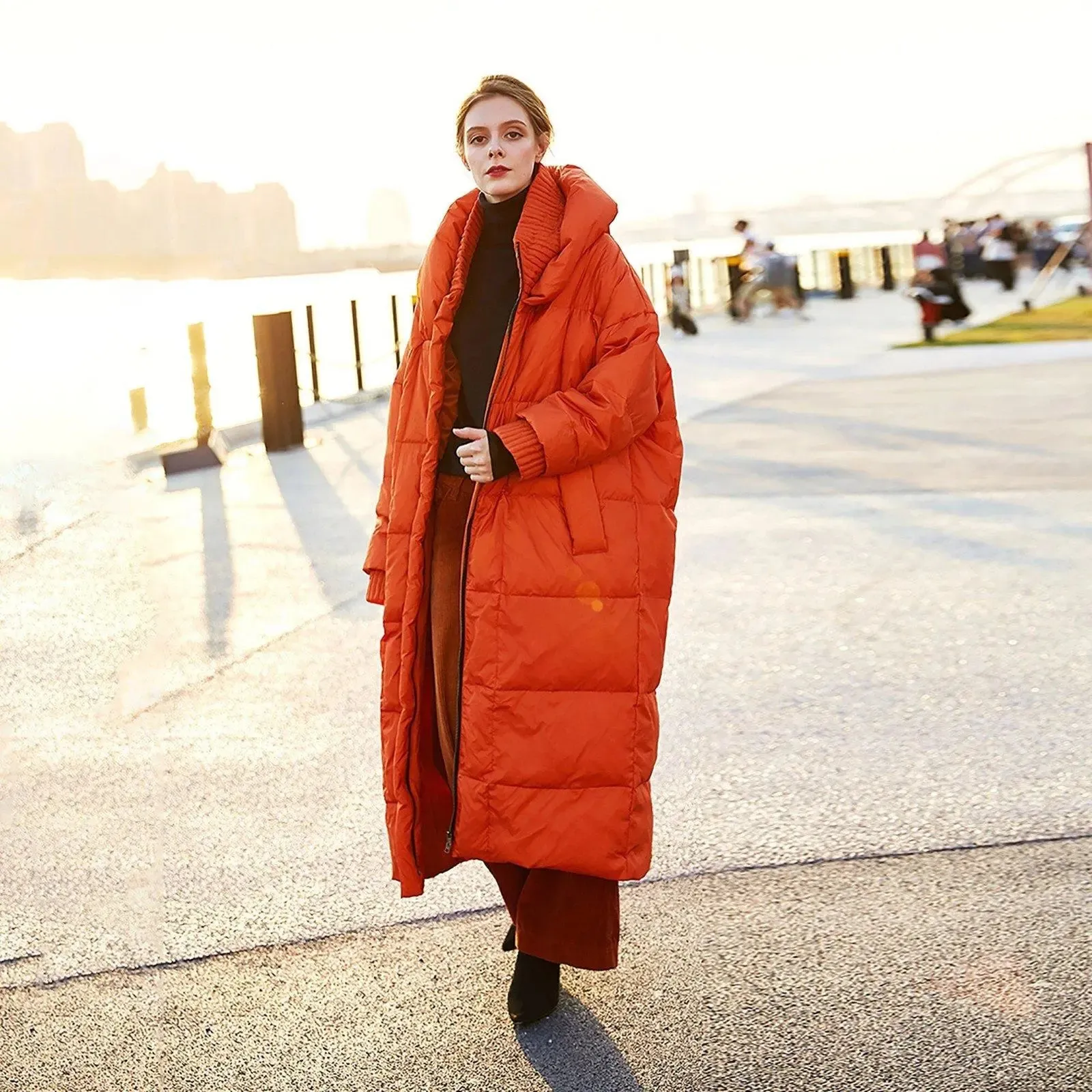 Cherry Oversize Orange Hooded Down Puffer Parka