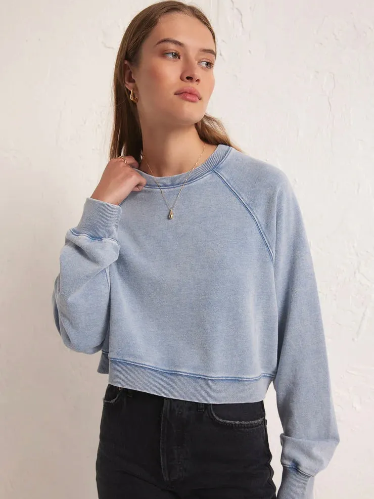 Crop Out Denim Sweatshirt