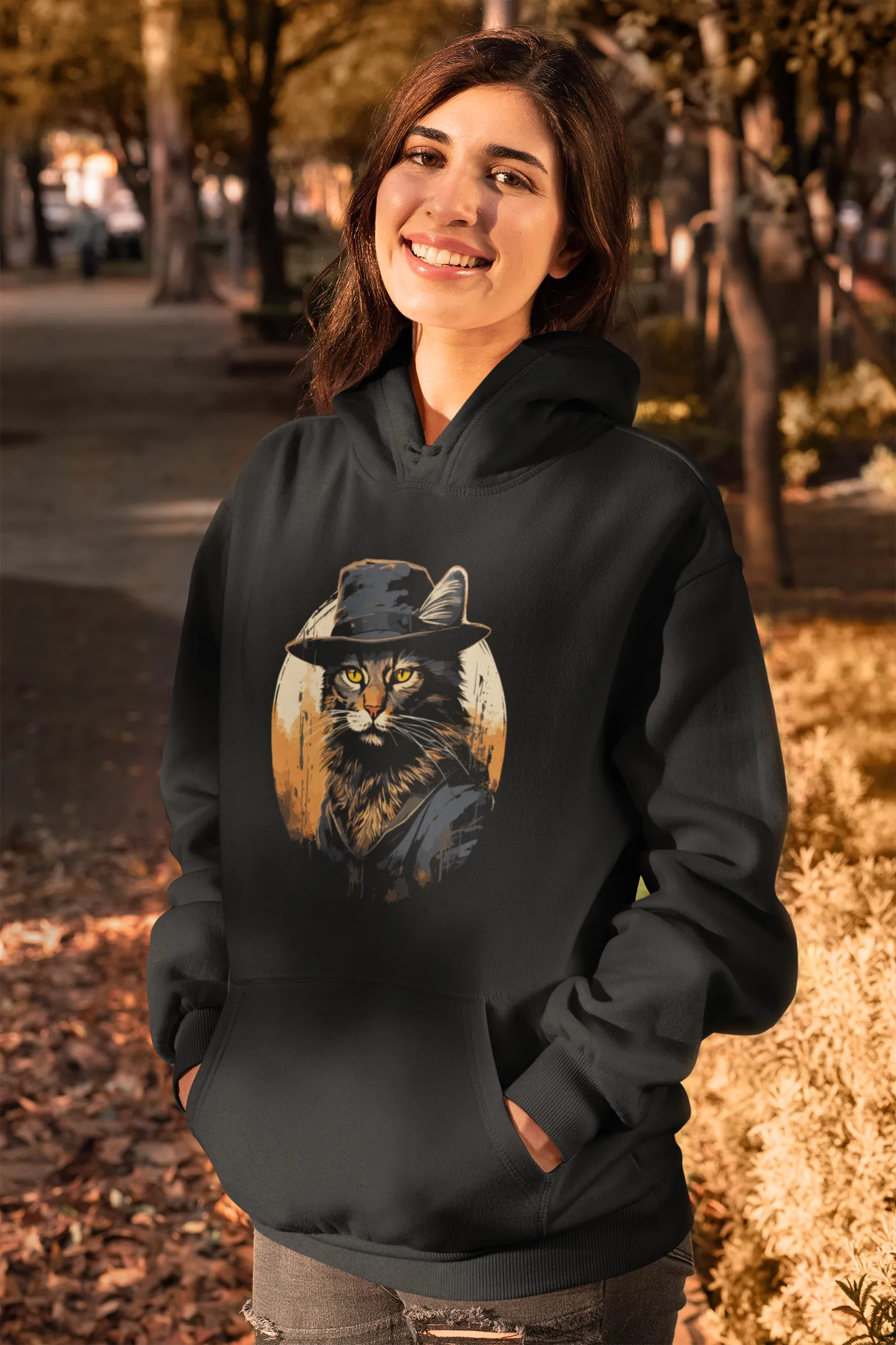 Damen Hoodie mit Katzenmotiv "Bayou Cat 2"