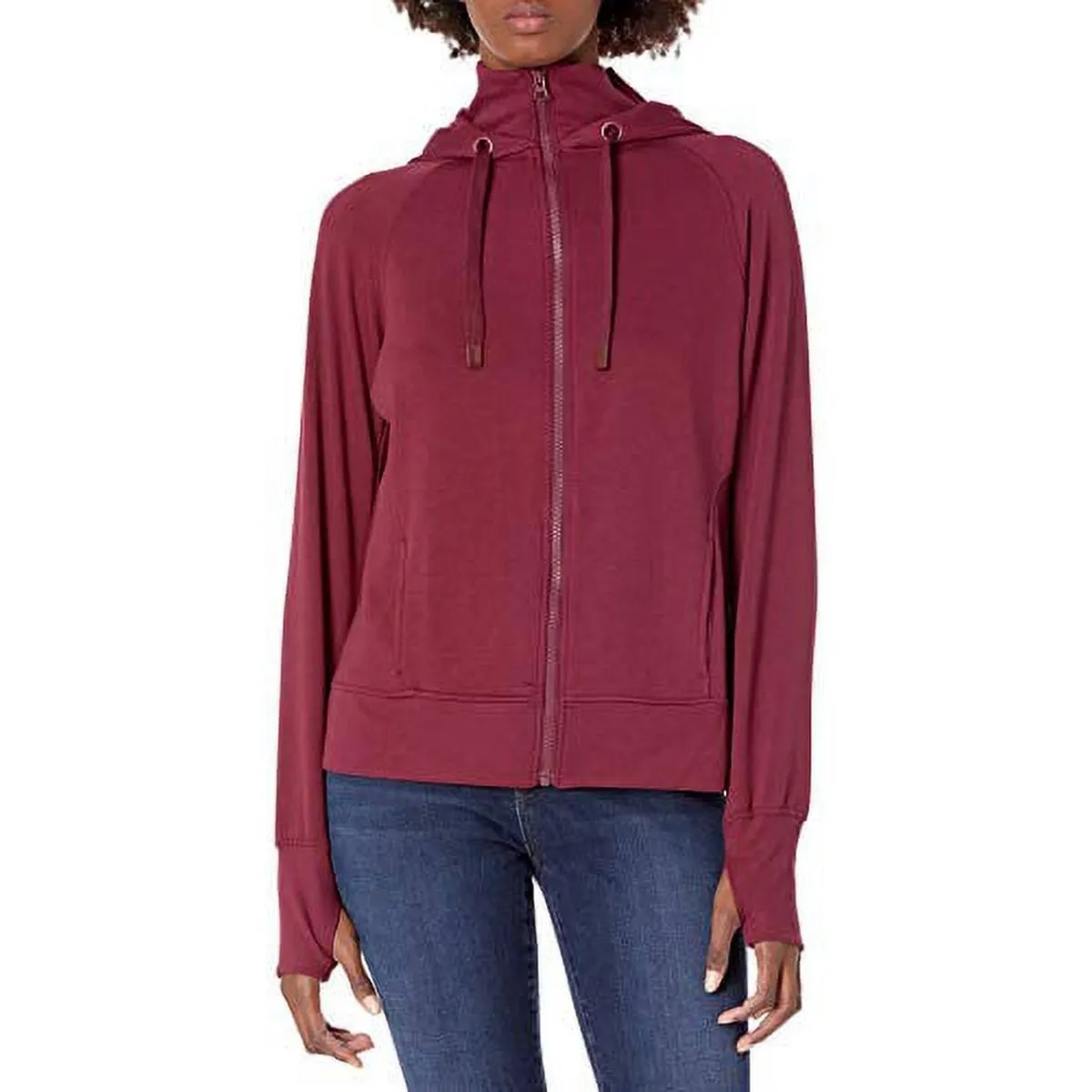 Danskin Women's Double Collar Full Zip Hooded Jacket