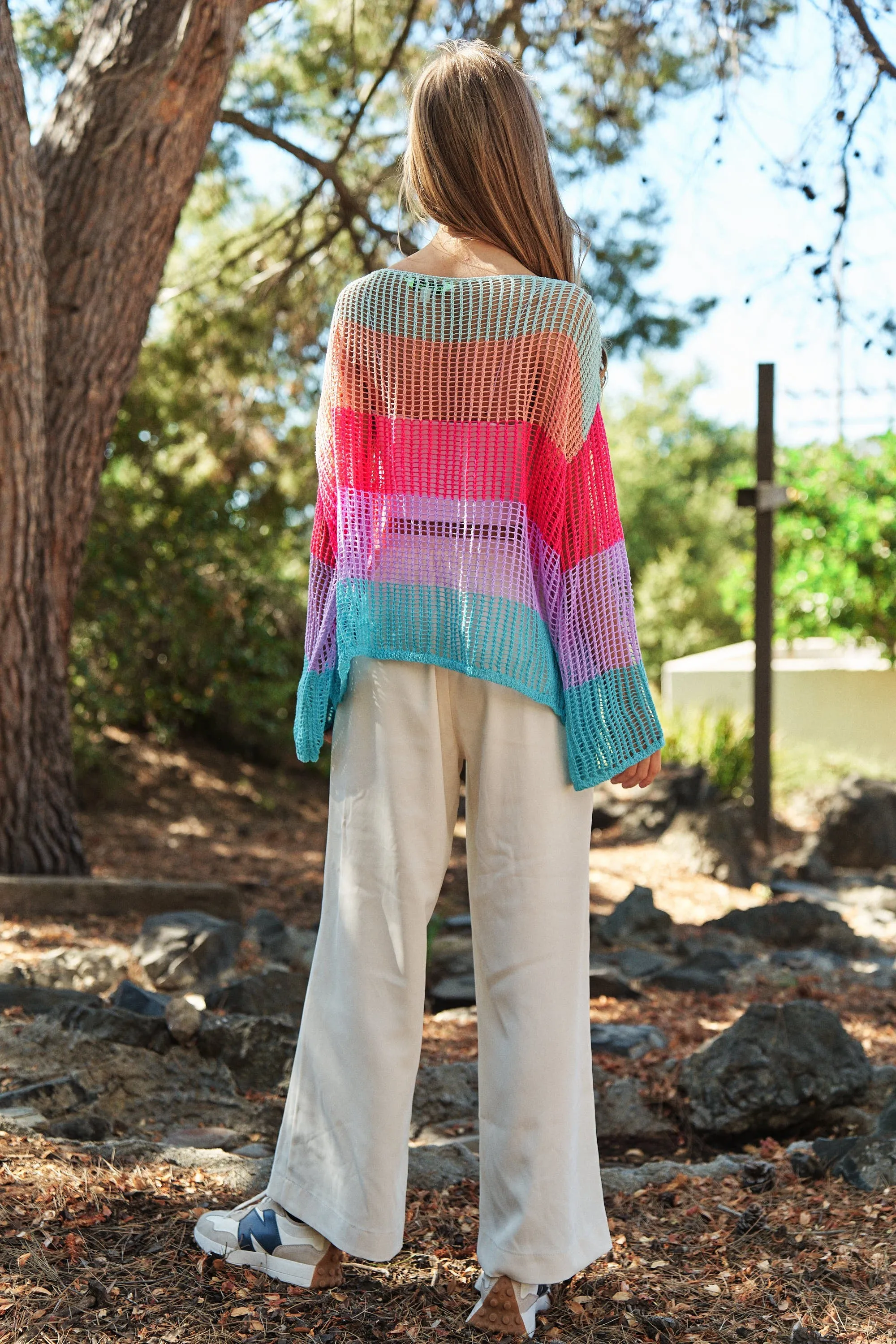 Davi & Dani Crochet Color Striped Pullover