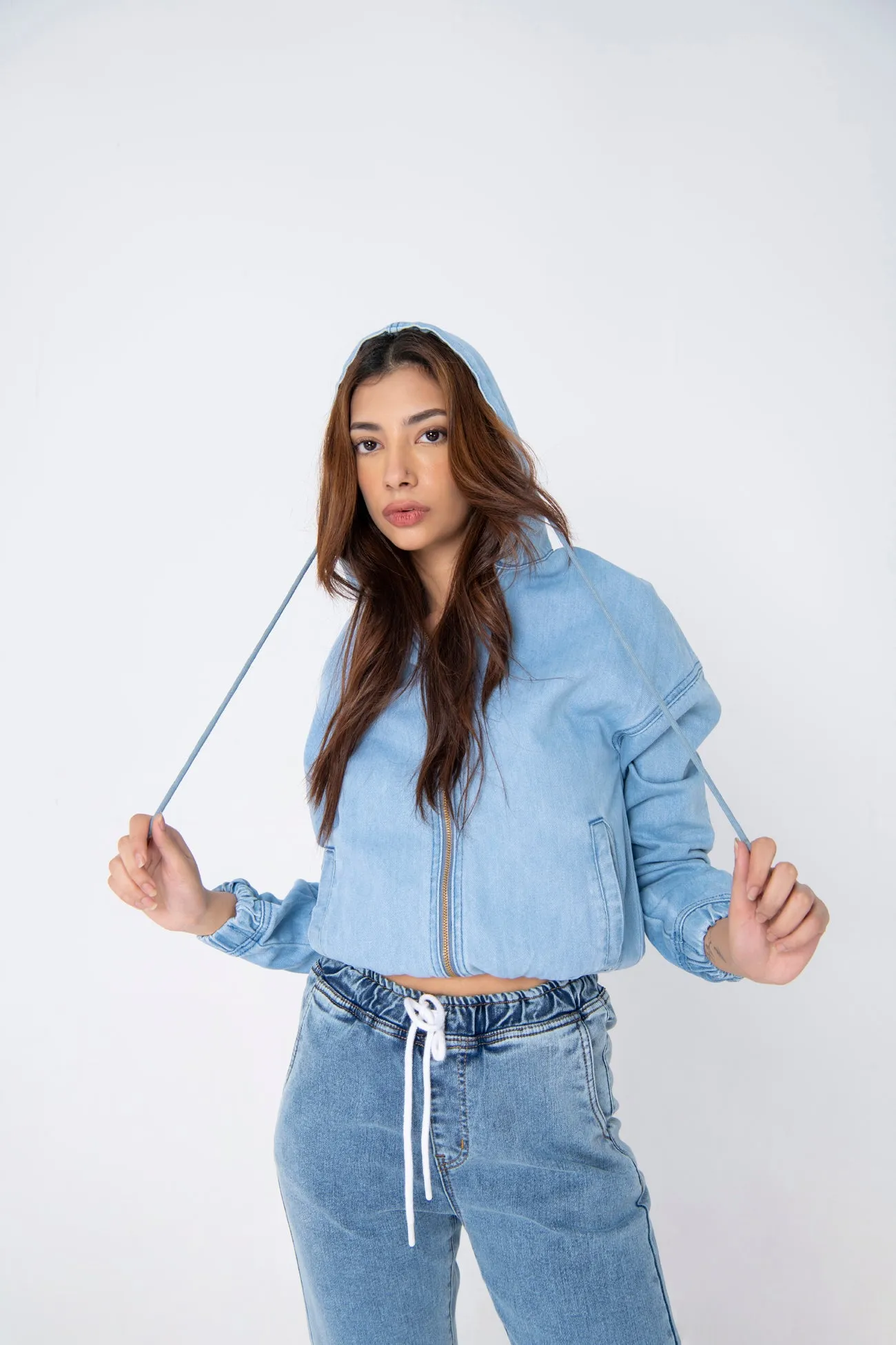 Denim hooded jacket