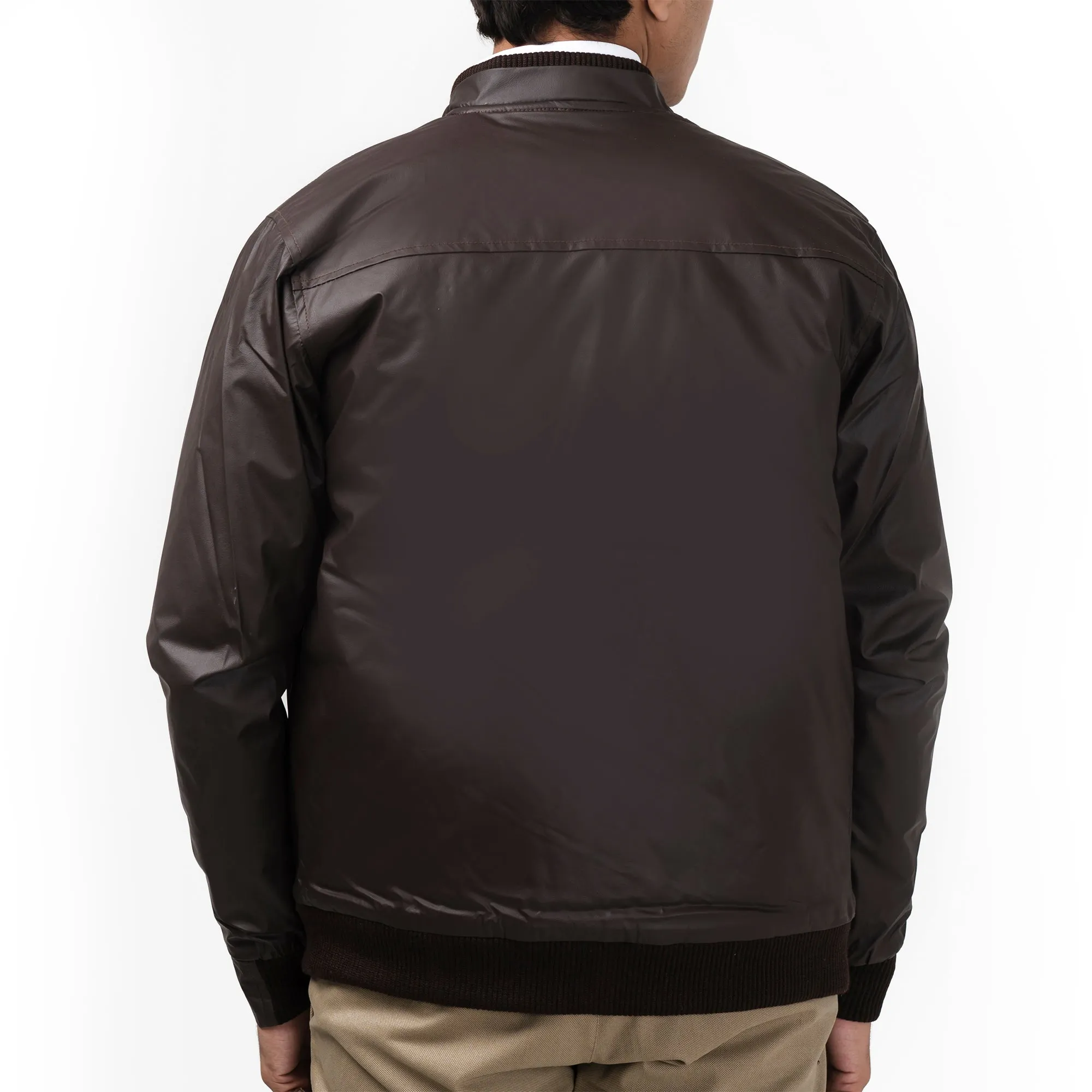 Double Collar Rexine Jacket-Brown