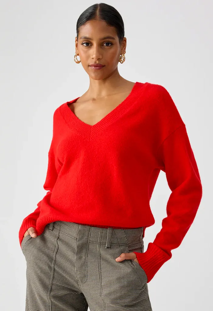 Easy Breezy V Neck Pullover-Lipstick