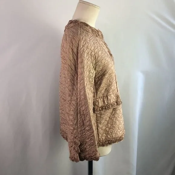 ErmannoScervinoTan Textured W Flower Trim Jacket