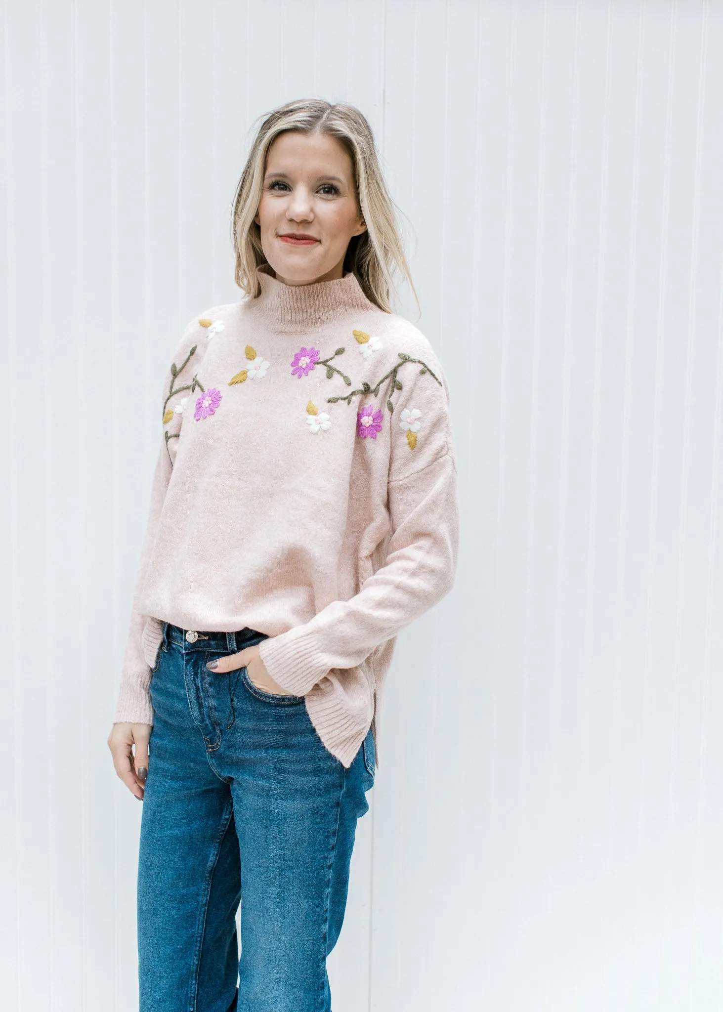 Flowers on Blush Sweater