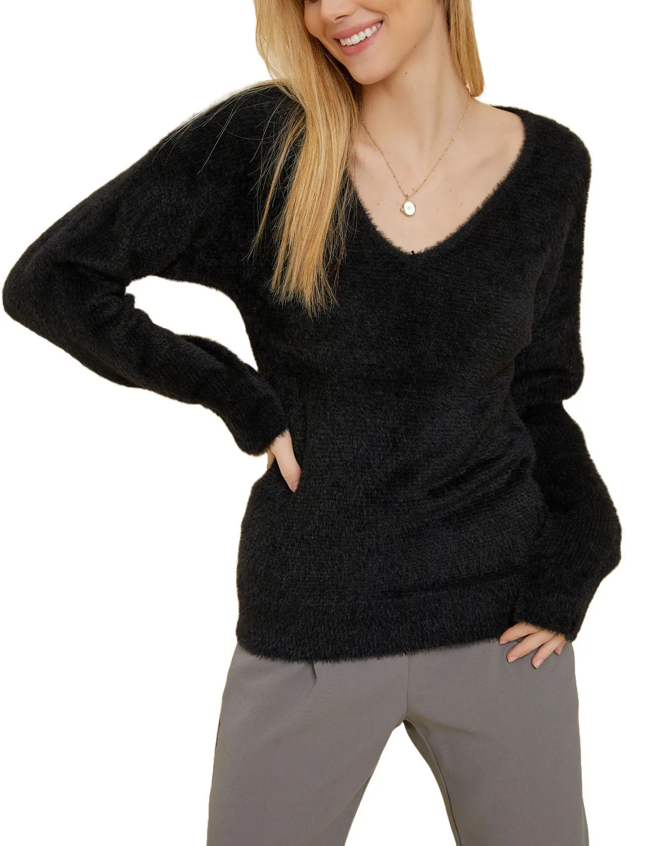 Fuzzy Luxe V-Neck Sweater