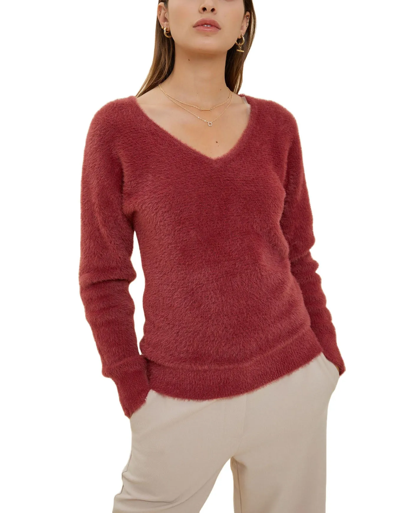 Fuzzy Luxe V-Neck Sweater