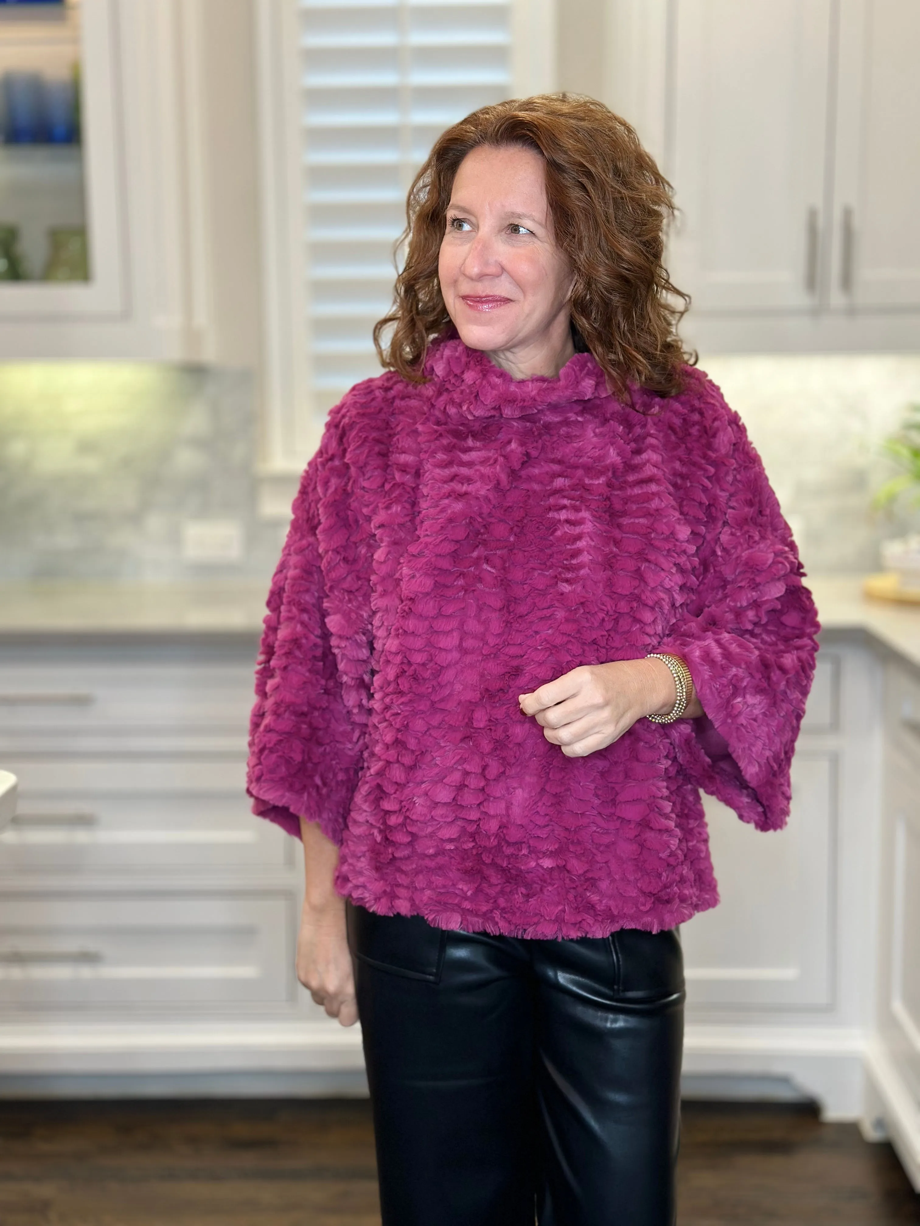 Ivy Jane Feather Faux Fur Popover in Claret