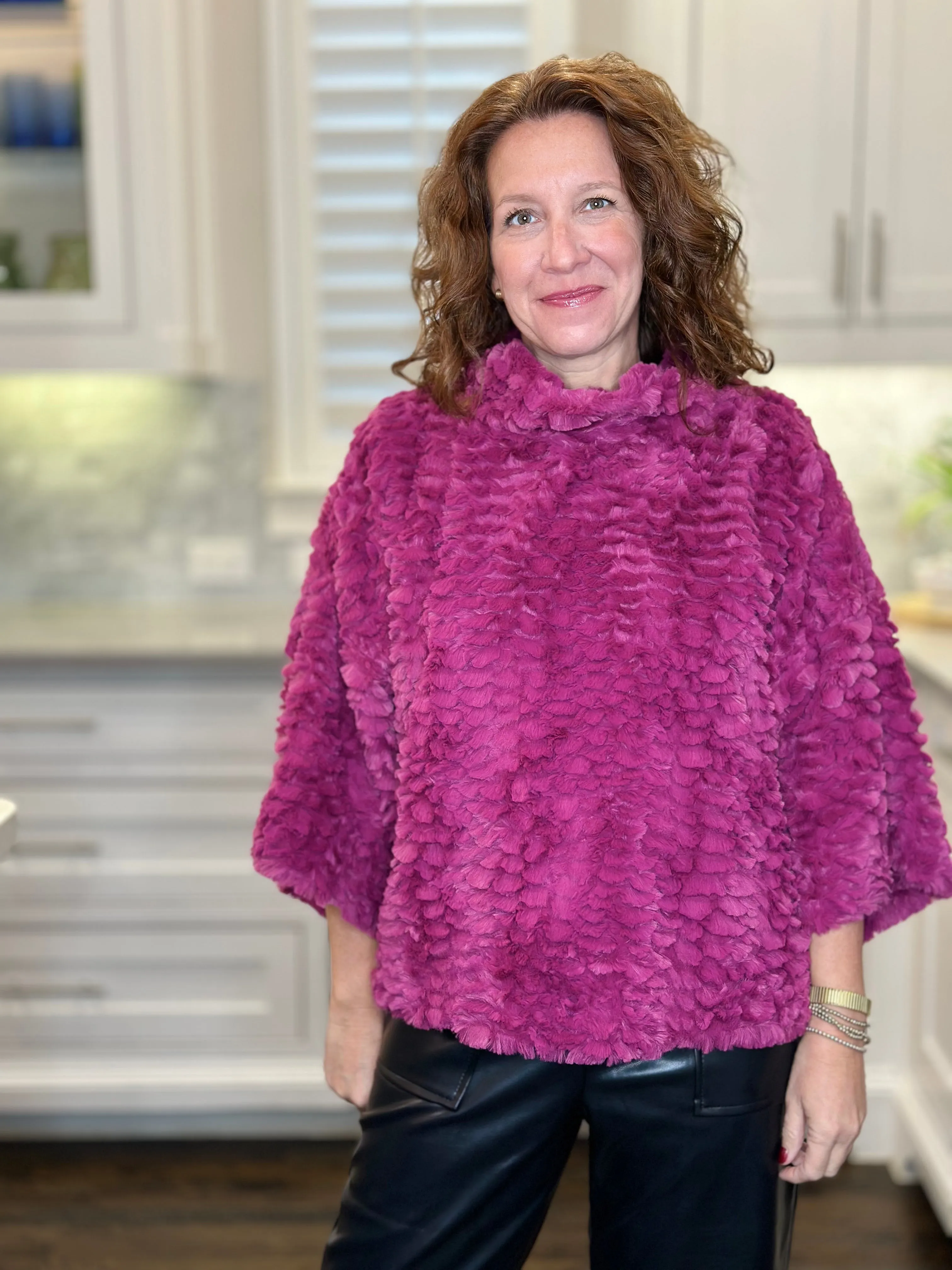 Ivy Jane Feather Faux Fur Popover in Claret