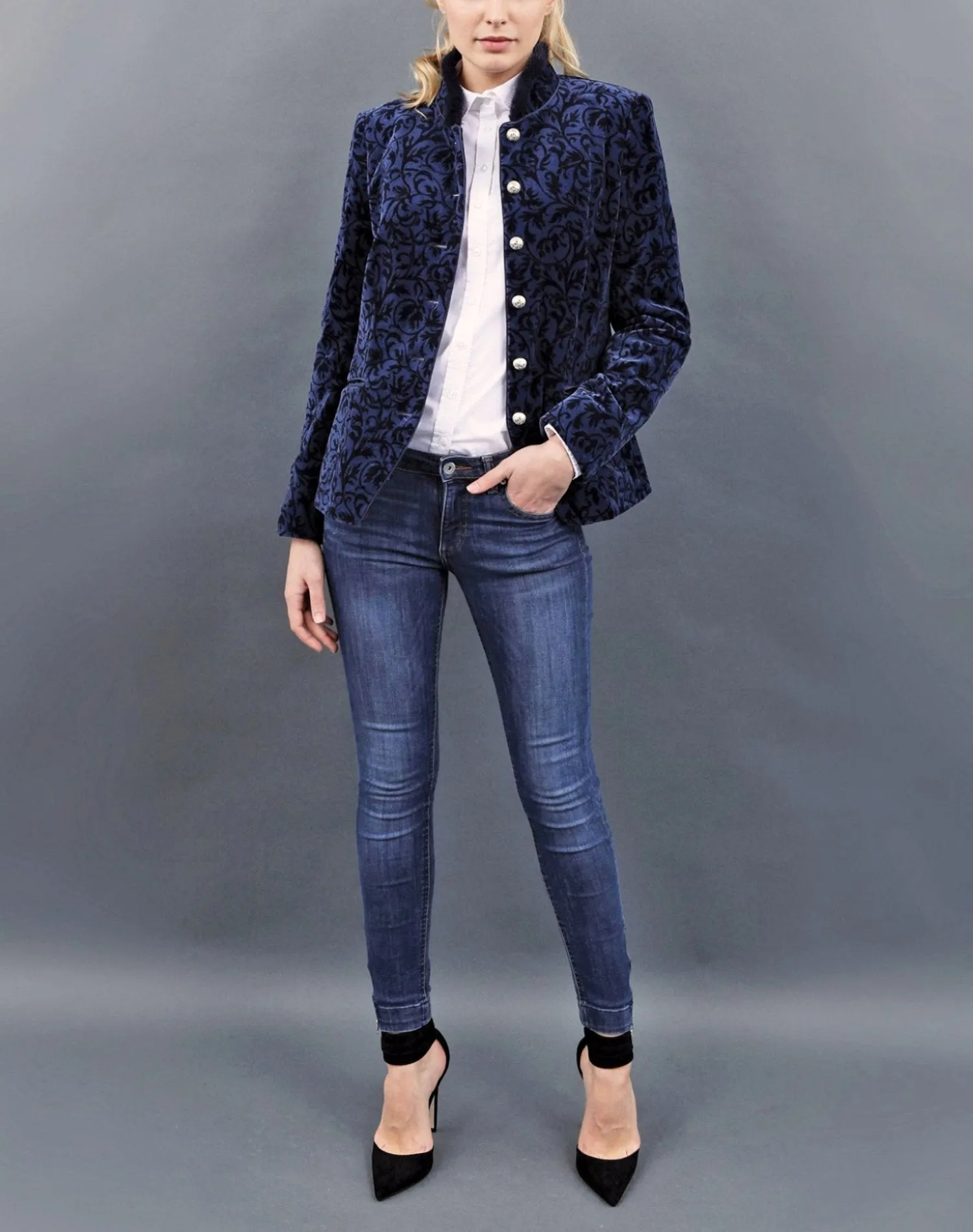 Jacket from jacquard-velvet in midnight blue