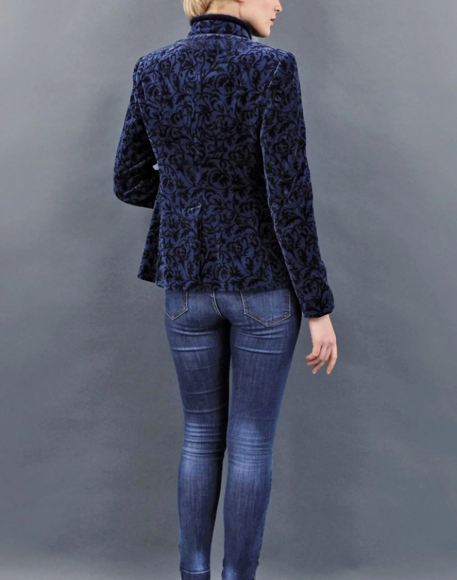 Jacket from jacquard-velvet in midnight blue