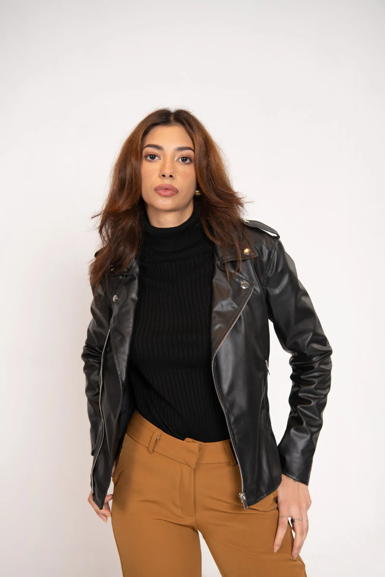 LEATHER EFFECT BIKER JACKET