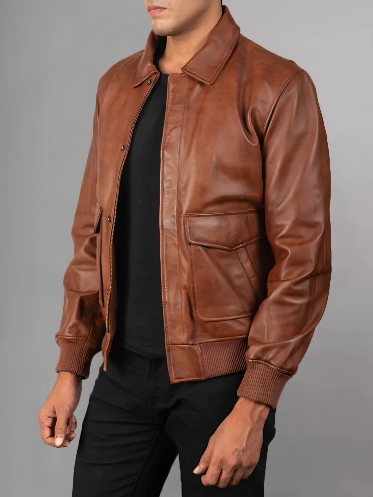 Men Real Leather Jackets Vintage Stand Collar