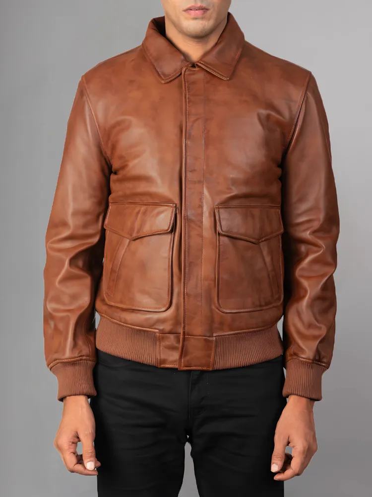 Men Real Leather Jackets Vintage Stand Collar