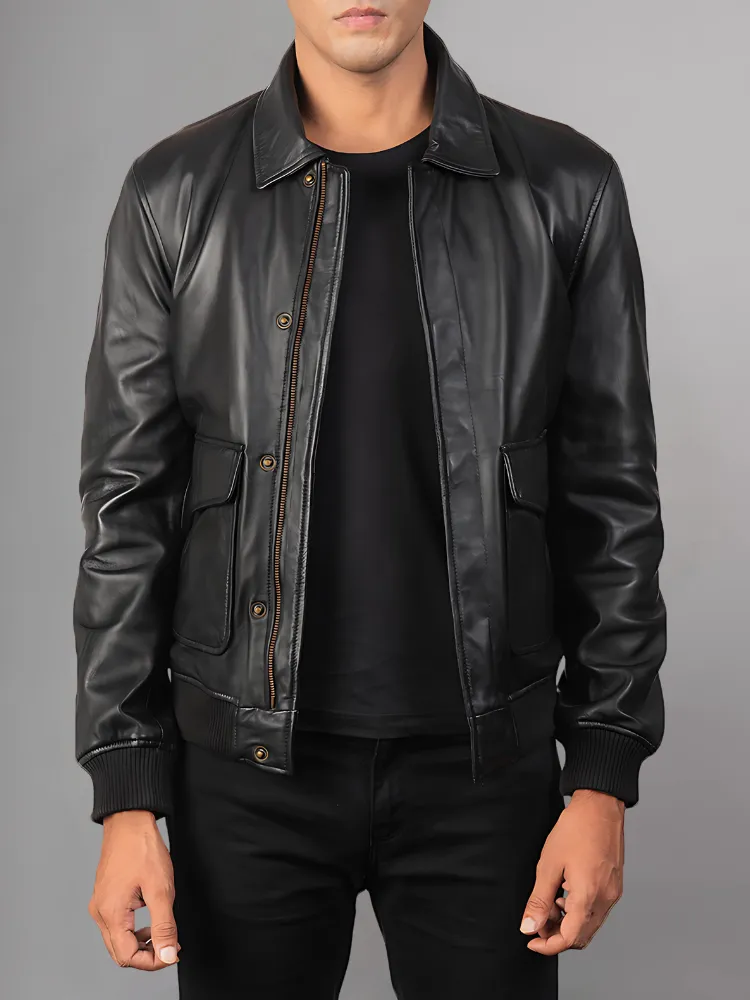 Men Real Leather Jackets Vintage Stand Collar