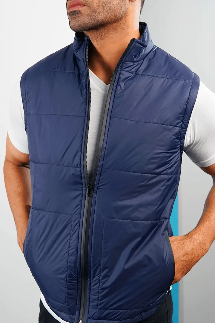 Metallic Navy Sleeveless Puffer Jacket