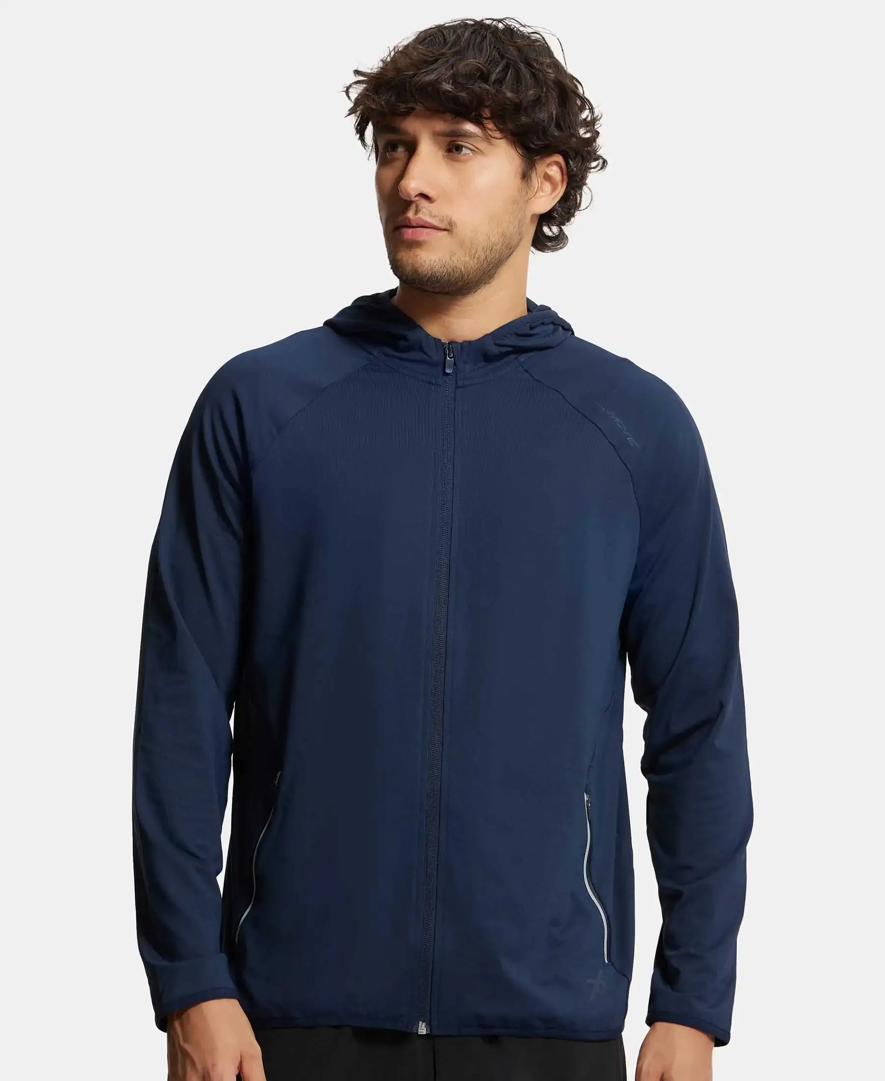 Microfiber Elastane Stretch Performance Hoodie Jacket with StayDry and StayFresh Technology - Navy