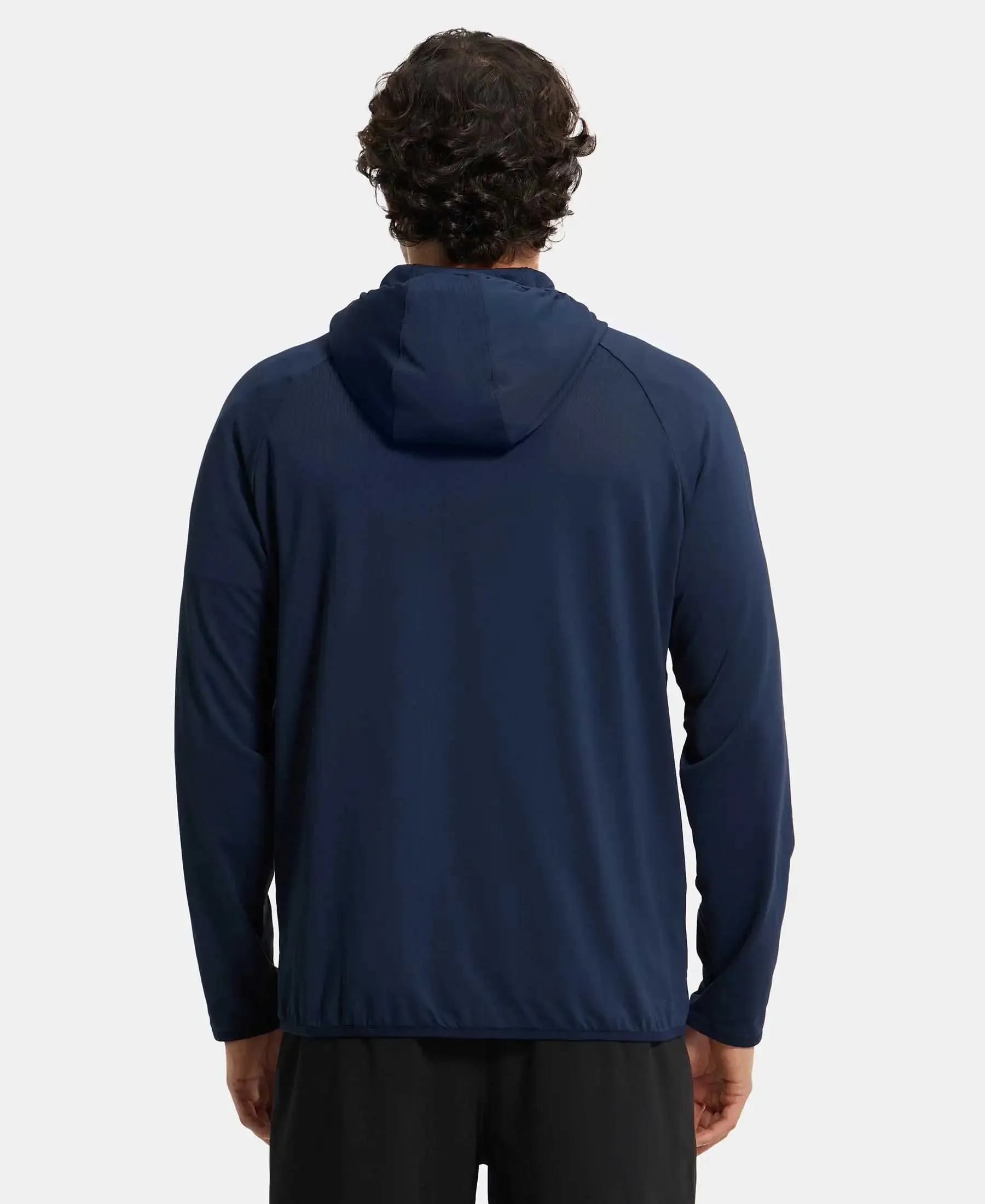 Microfiber Elastane Stretch Performance Hoodie Jacket with StayDry and StayFresh Technology - Navy