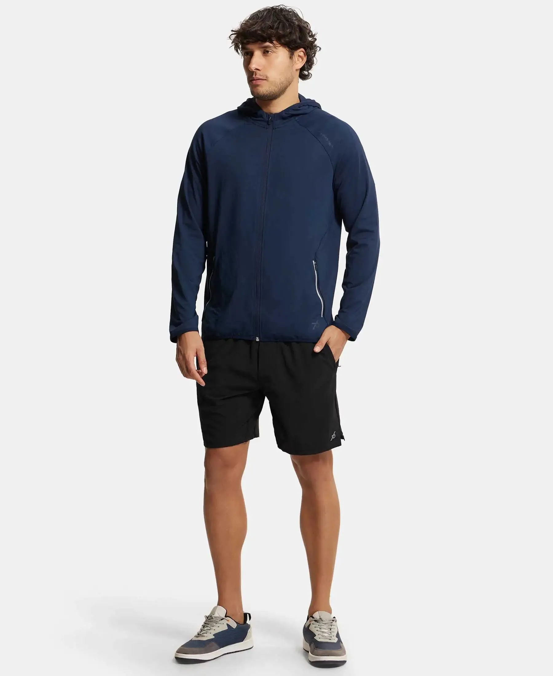 Microfiber Elastane Stretch Performance Hoodie Jacket with StayDry and StayFresh Technology - Navy