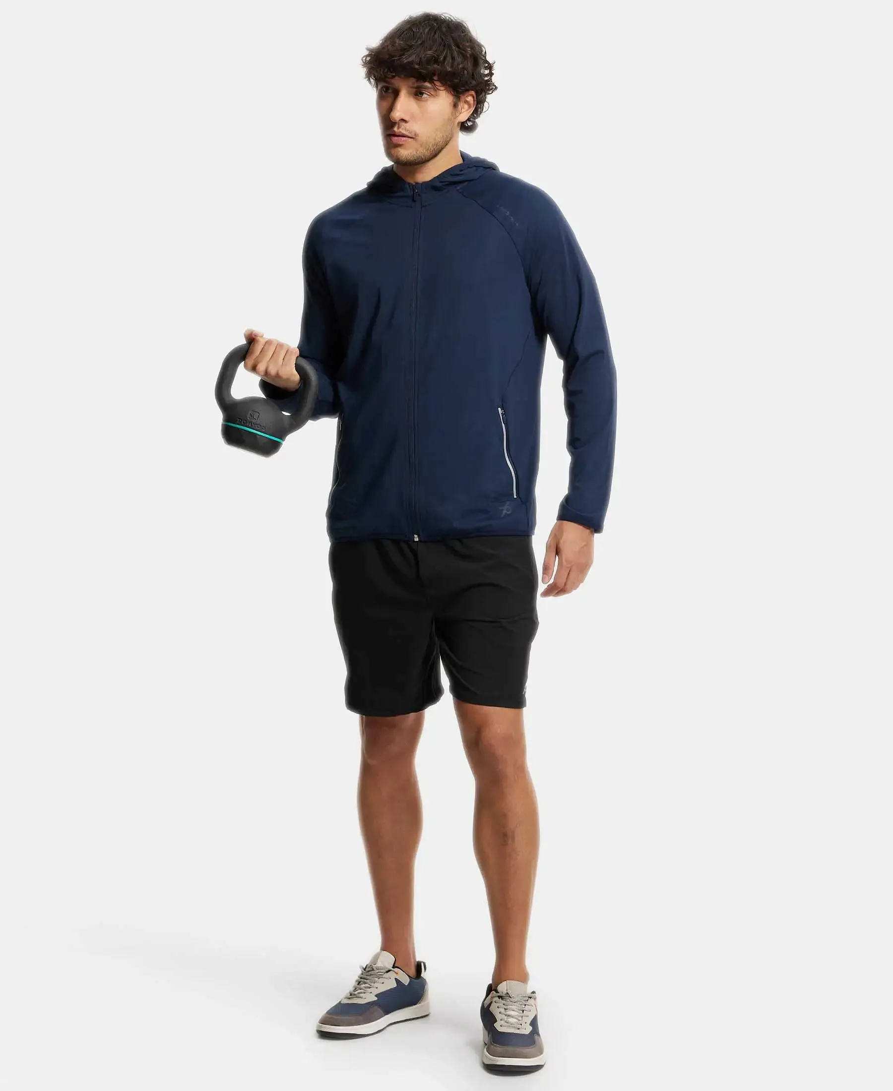 Microfiber Elastane Stretch Performance Hoodie Jacket with StayDry and StayFresh Technology - Navy