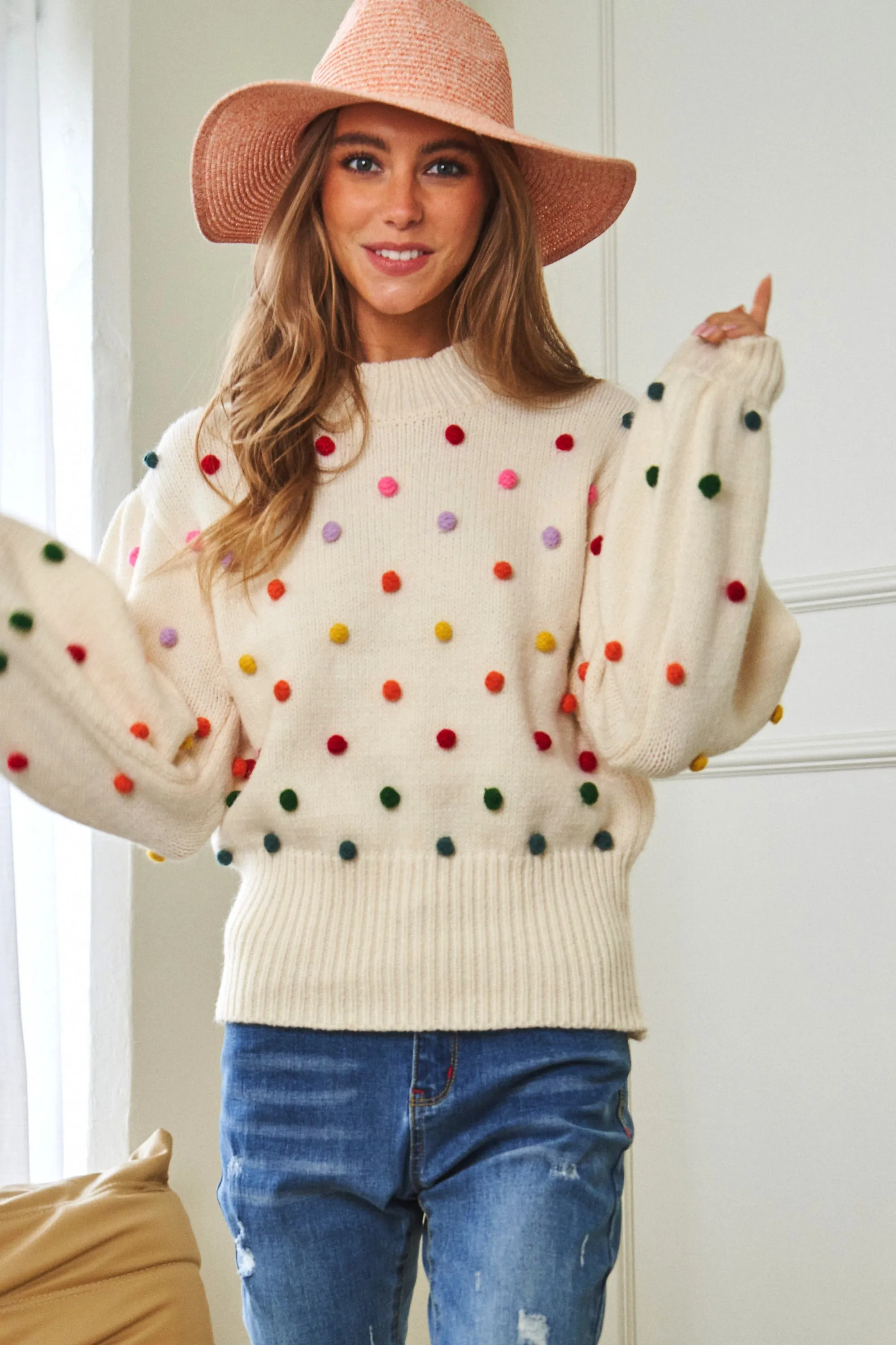 Party Isn't Over Pom Sweater - Cream