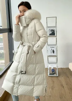 Phoebe Fox Fur Collar Hooded Down Puffer Long Coat