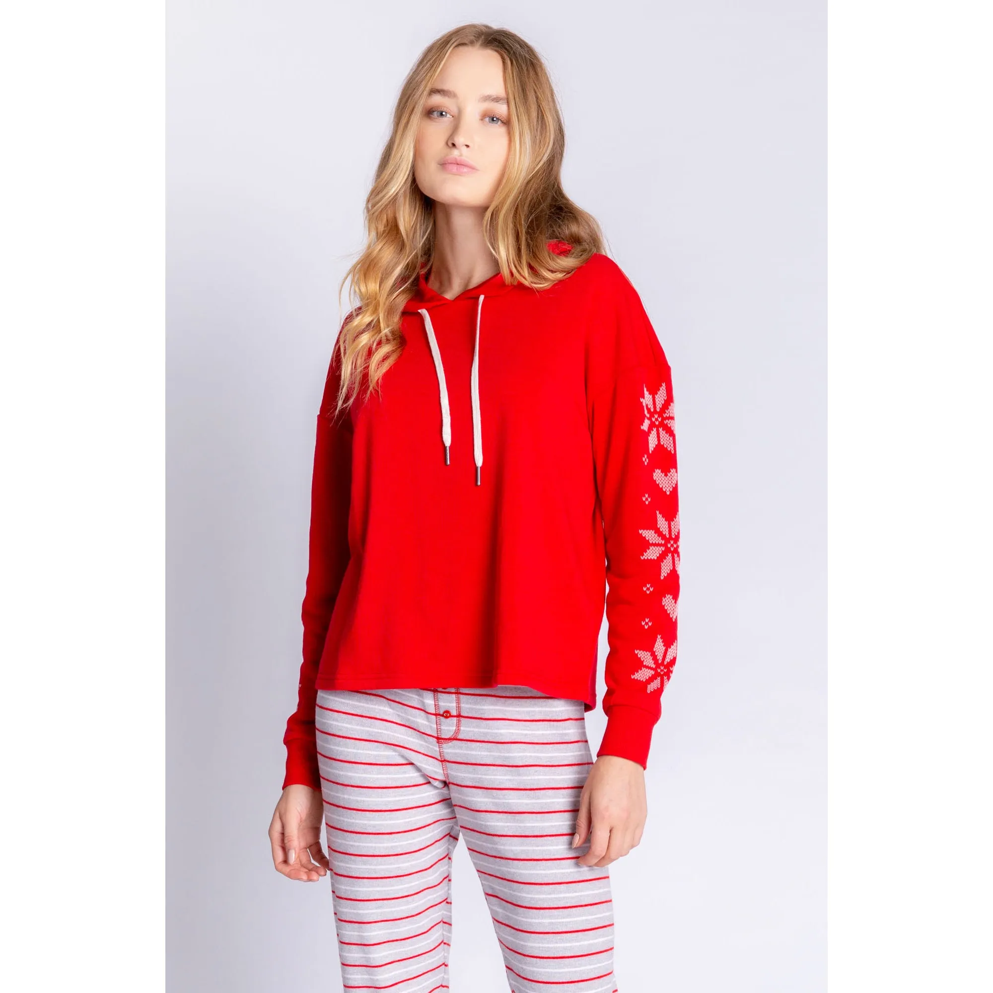 PJ Salvage Women's Frosted Fairisle Snowflakes Hoodie - RED