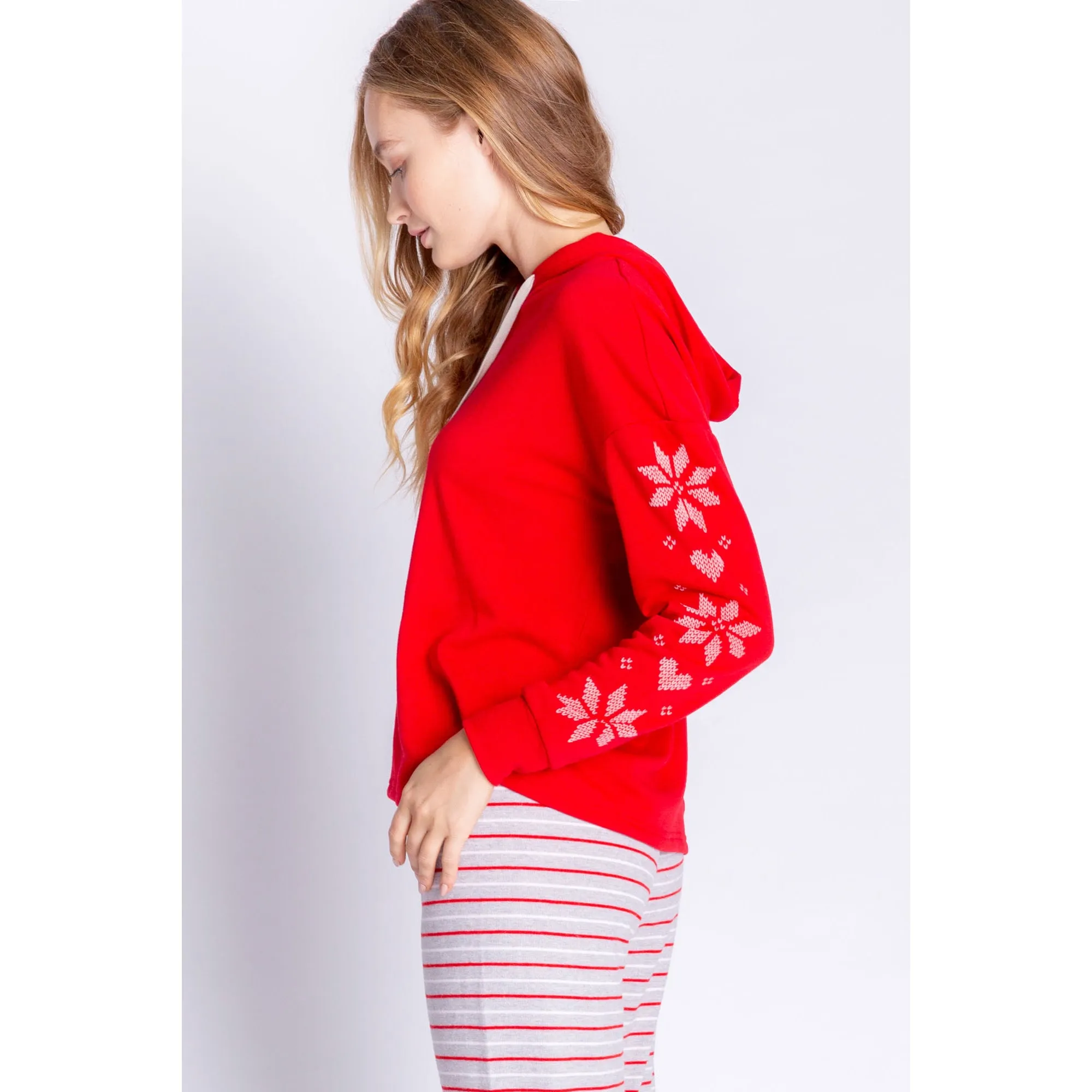 PJ Salvage Women's Frosted Fairisle Snowflakes Hoodie - RED