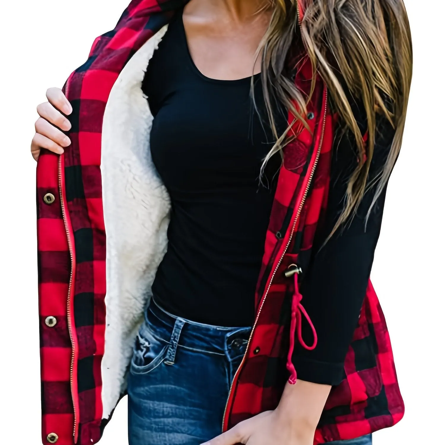 Plaid Thermal Lined Hooded Long Sleeve Outerwear Jakcet