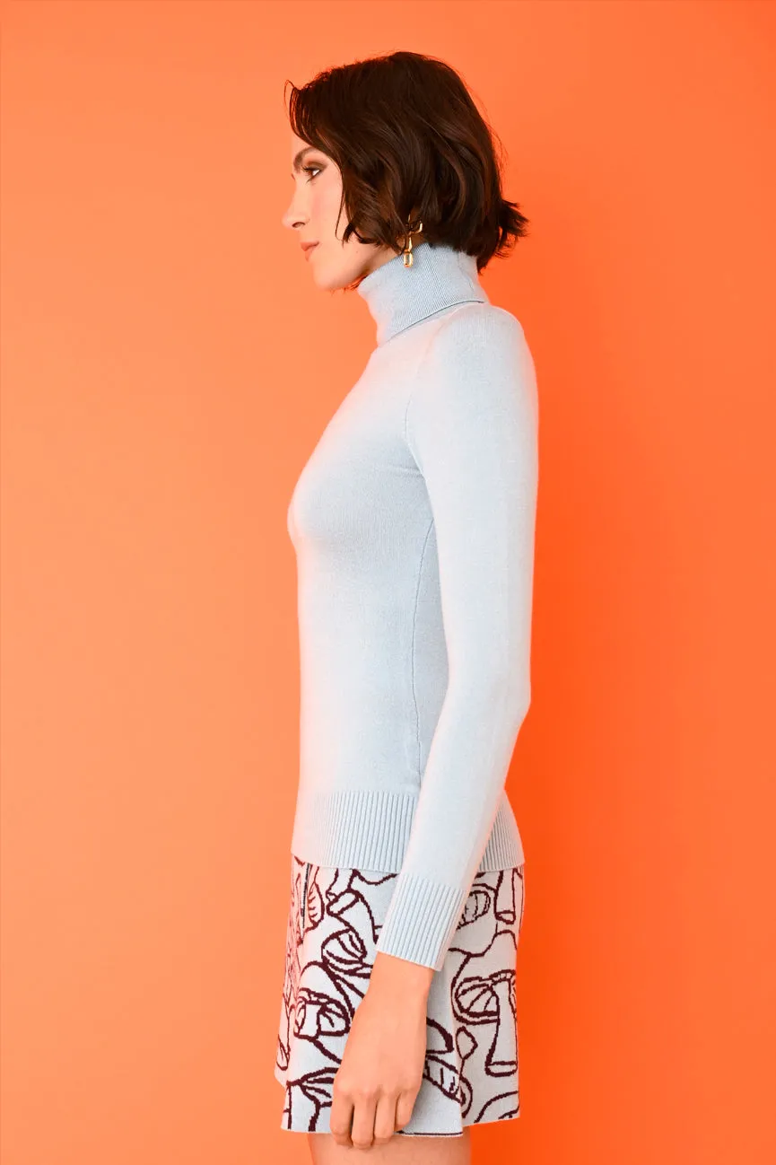 Pool Tile Blue EcoMerino Long Sleeve Turtleneck