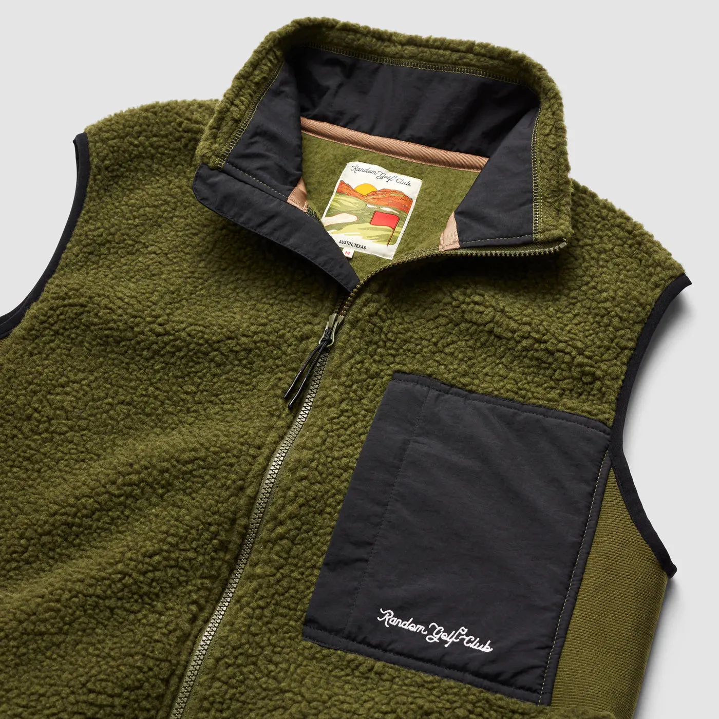 Random Golf Club Swing Free Sherpa Vest (Full Zip) - Olive