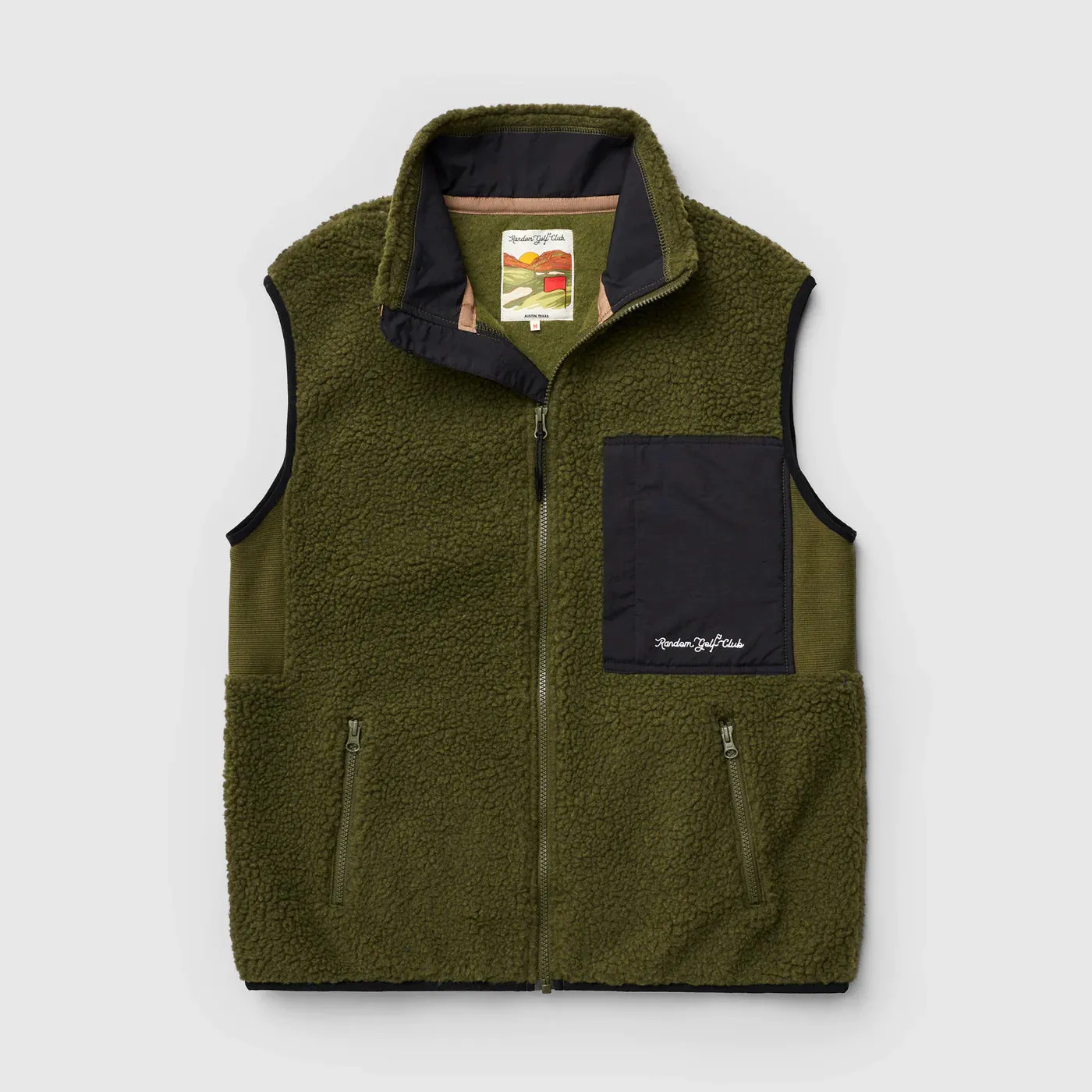 Random Golf Club Swing Free Sherpa Vest (Full Zip) - Olive