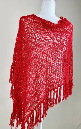 Red Popcorn Poncho w/Fringe