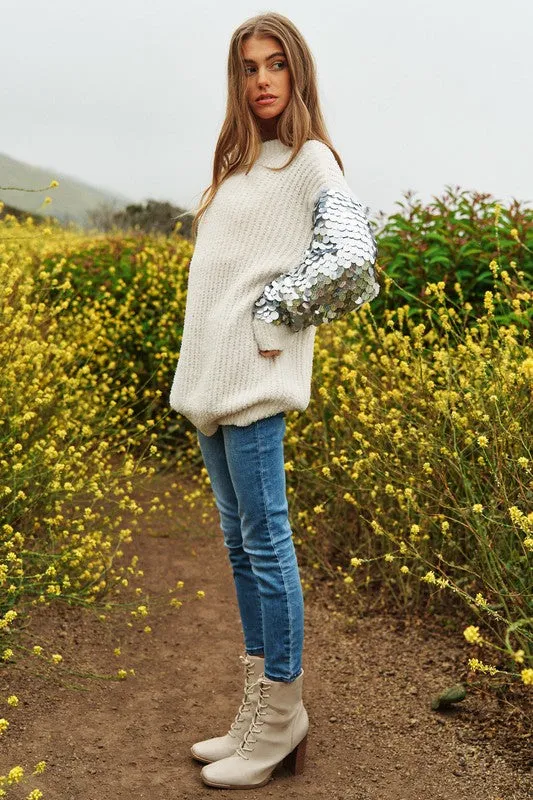 Sequin Disco Sleeve Sweater Knit Tunic Top