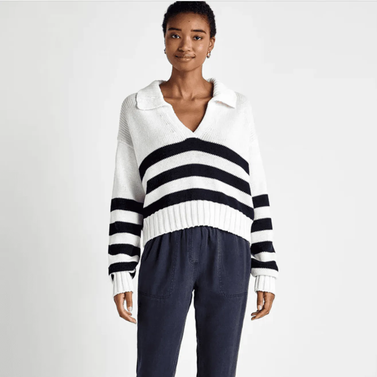 Splendid Parker Polo Stripe Sweater in Navy Stripe