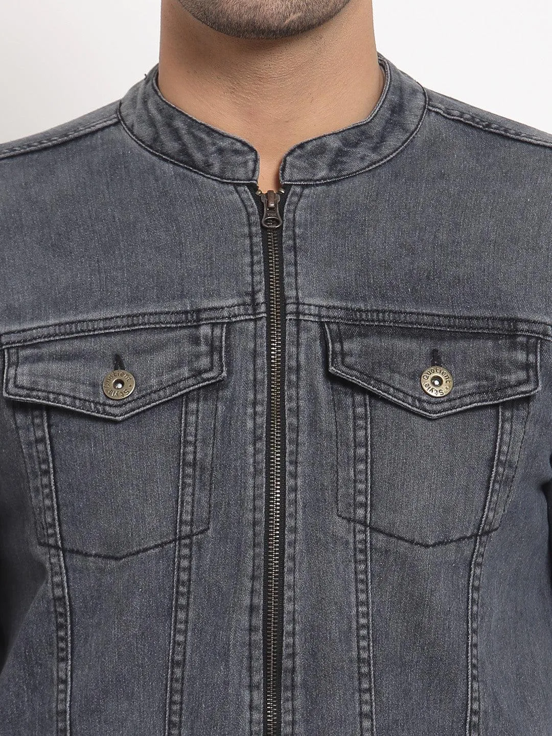 Style Quotient Men Grey Washed Crop Denim Jacket