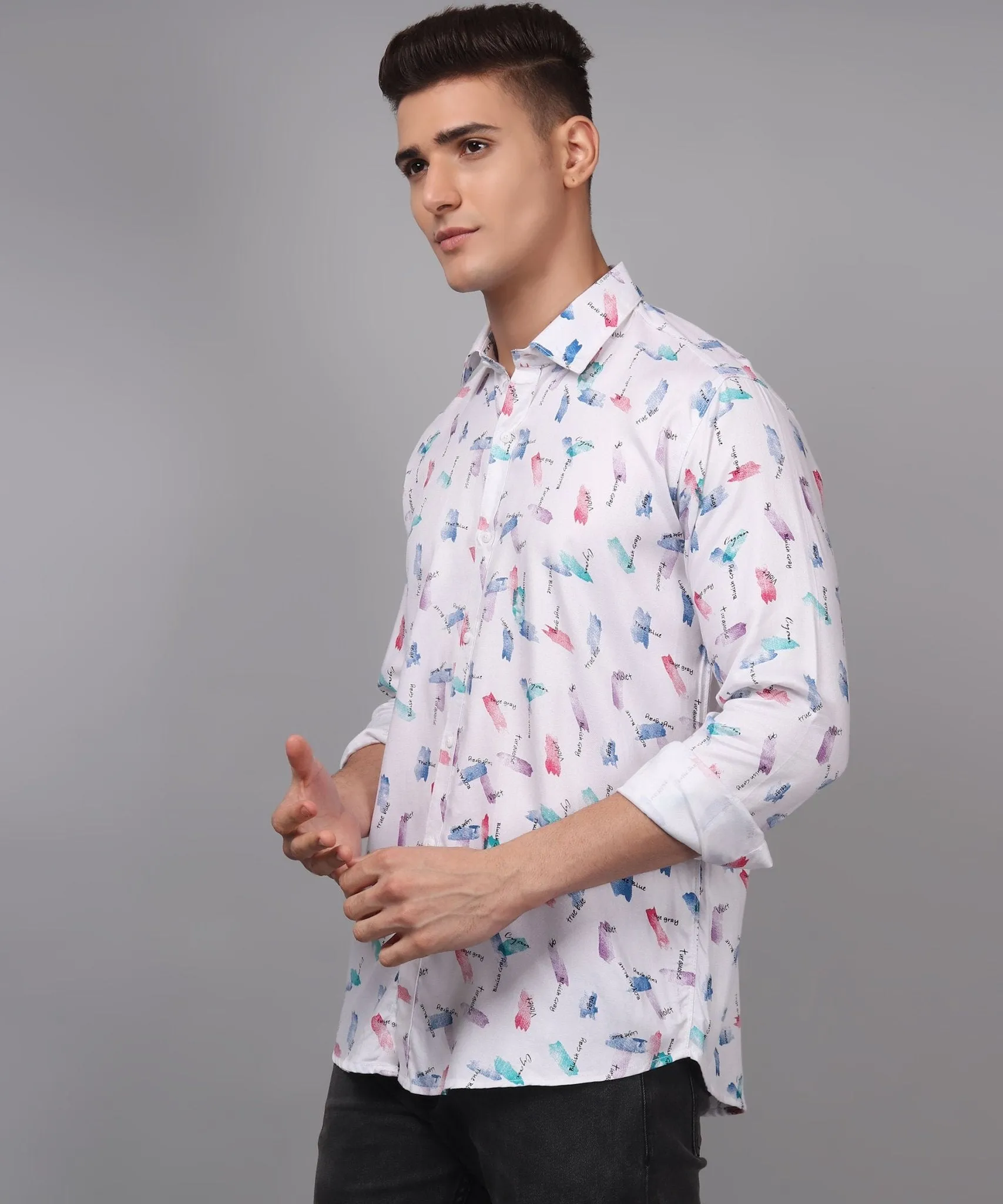 Trybuy Premium Glamorous Printed Multi Colored Cotton Button-Up Shirt For Men