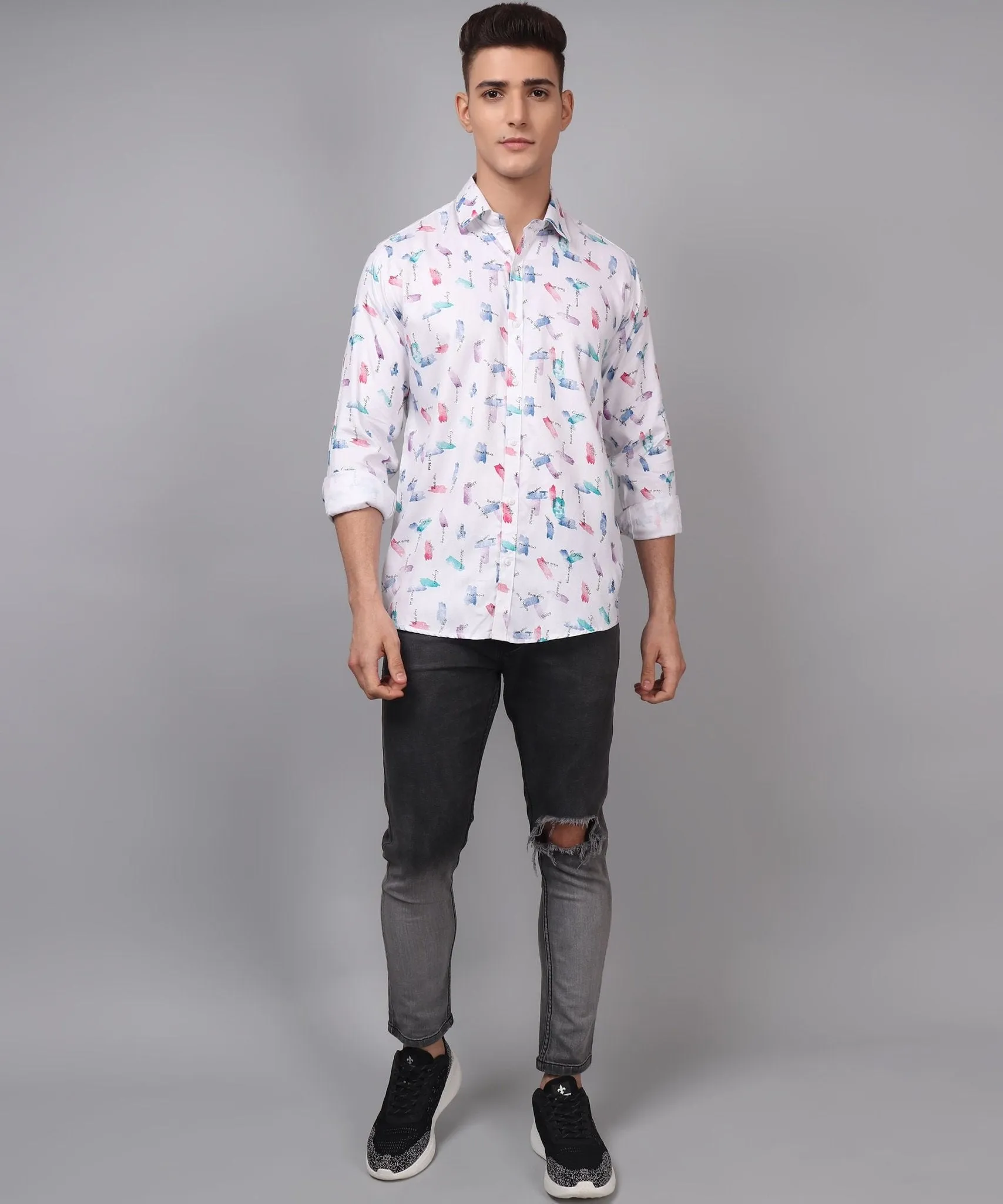 Trybuy Premium Glamorous Printed Multi Colored Cotton Button-Up Shirt For Men